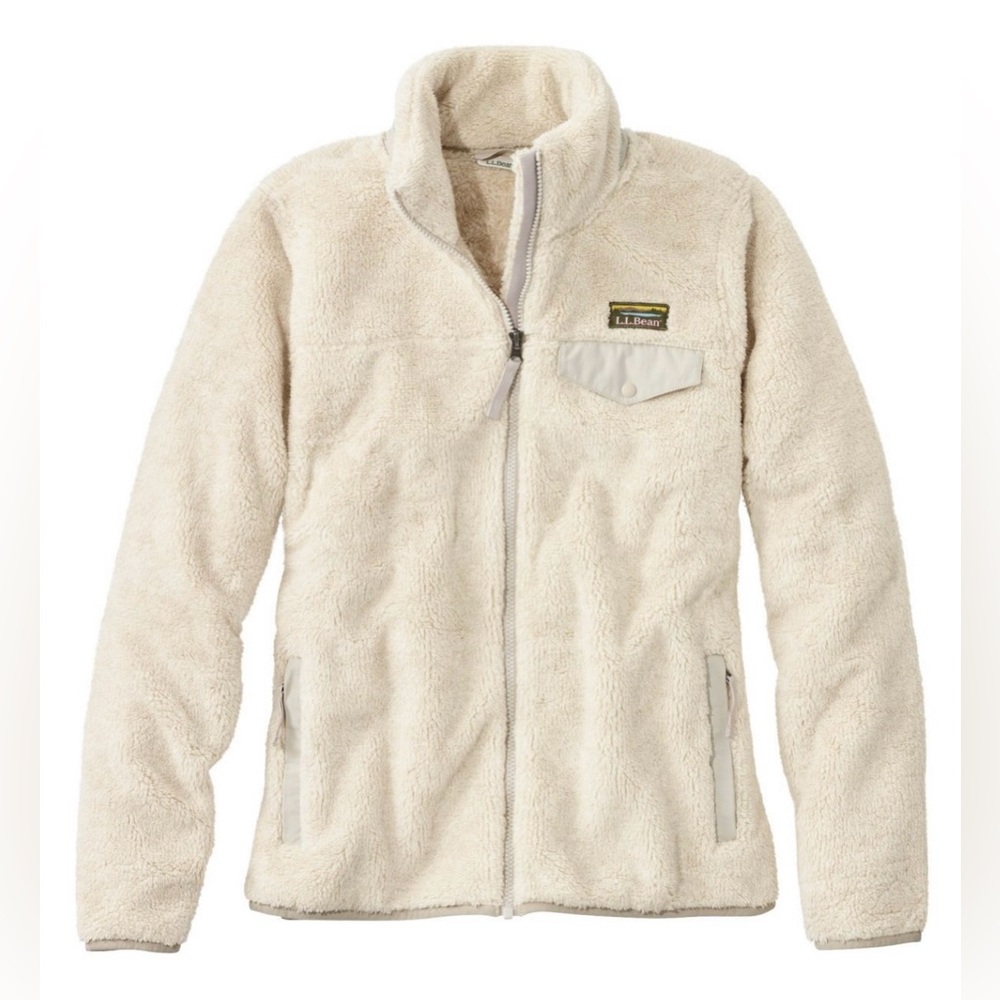 L.L. Bean High Pile Fleece Jacket cream white plus size 3X warm‎ cozy thick zip